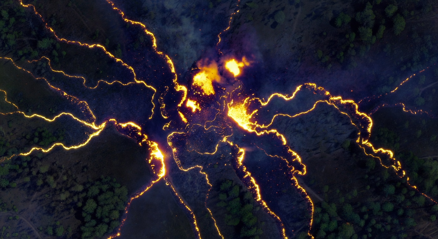 Infrared thermal view of wildfire from drone